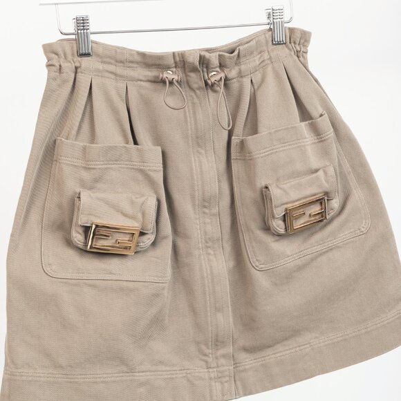 Fendi Resort 2023 Runway Baguette Taupe Cotton-Denim Cargo Mini Skirt - Picture 4 of 14